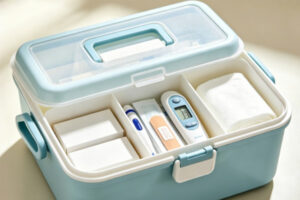 A home medical storage box for organizing medicines.