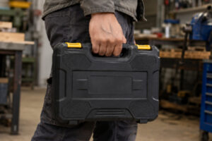 Scene of people carrying portable toolboxes