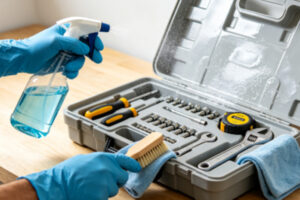Scene of cleaning a plastic toolbox