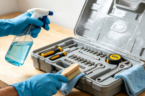 Scene of cleaning a plastic toolbox