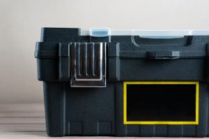 Black tool box with metal latches