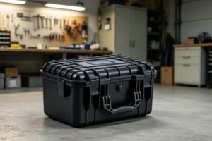 What is the purpose of the raised and recessed texture on the surface of an aluminum toolbox